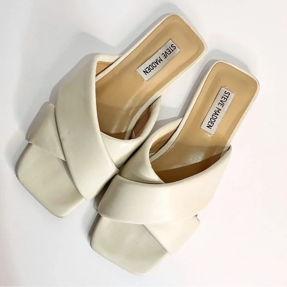 Steve Madden Mayra Padded Cross Band Beige Slide Flat Sandals Womens 8 - Picture 2 of 8